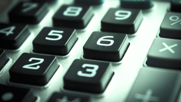 Buttons on a calculator in a very close up shot