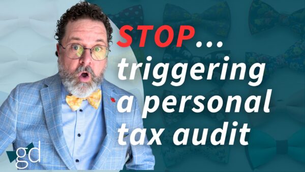 White male, dark curly hair, whitish beard, wearing glasses, a light blue suit jacket, blue shirt and yellow patterned bow tie talking about audit red flags on personal tax returns